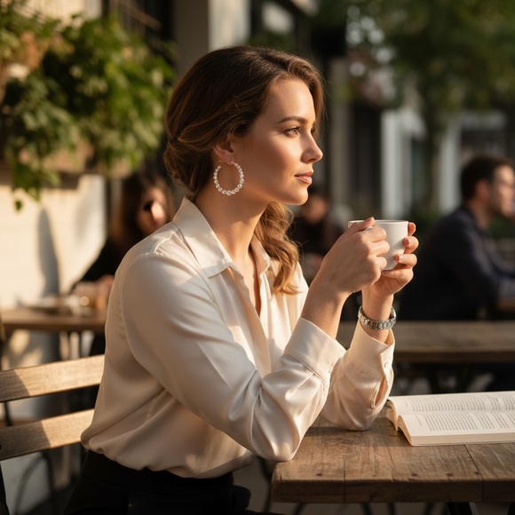 White Opalescent Beaded Earrings - Picture 2 of 7